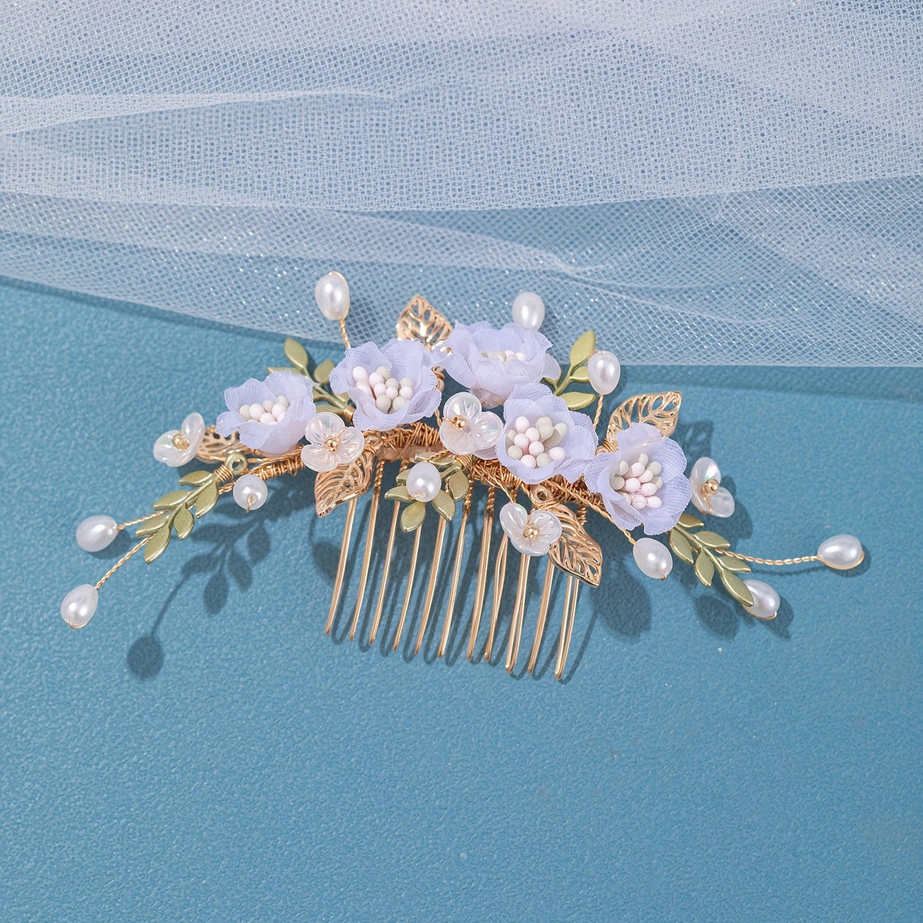 Faux Pearl Flower Bridal Hair Comb Floral Insert Comb Daily Hair Comb