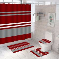 Modern Striped Shower Curtain Set with Non-slip Floor Mat