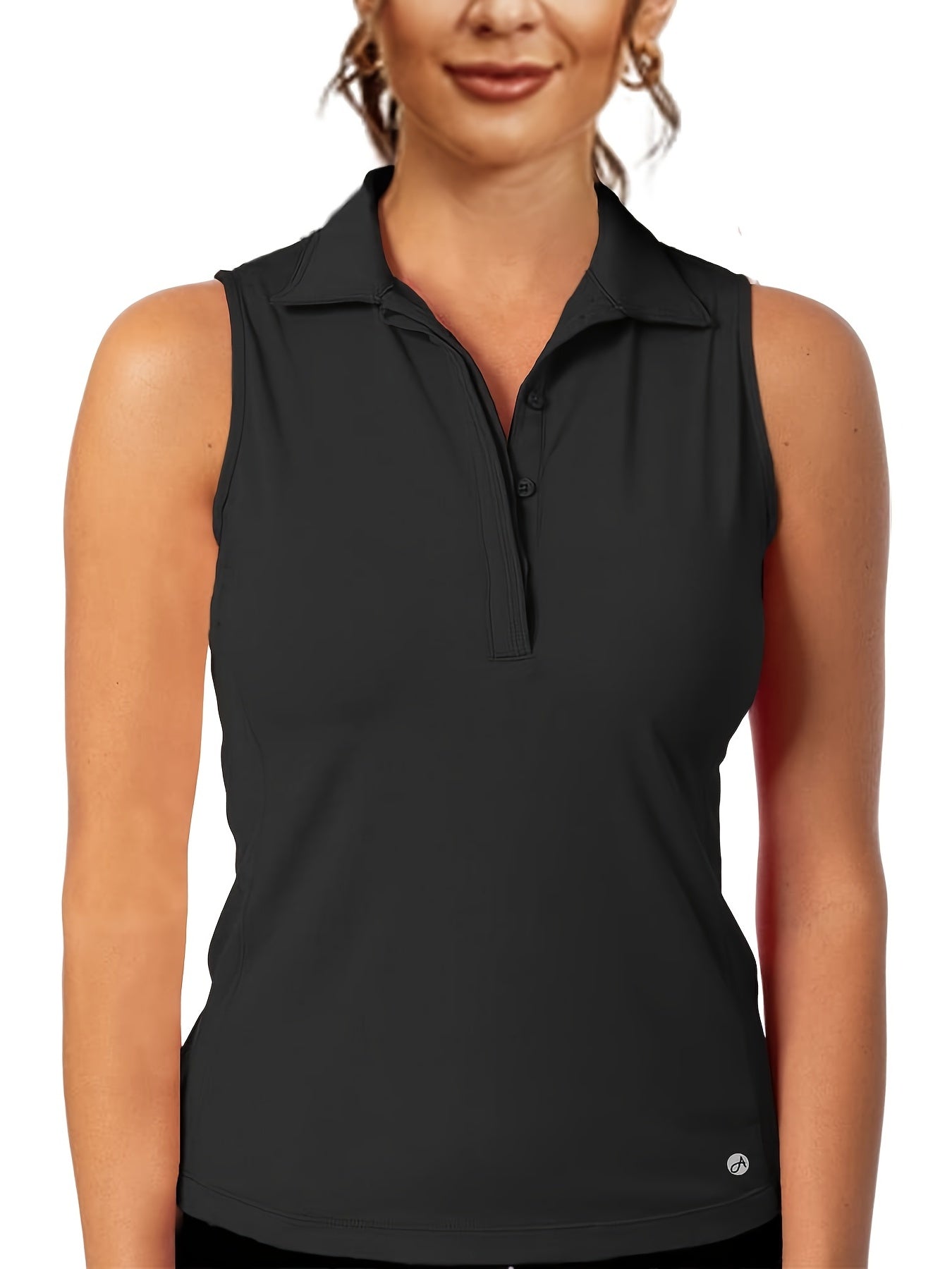 Button Polo Neck Tank Top Sleeveless Casual Summer Women's Clothing