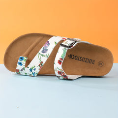 Women's Floral Flat Sandals Toe loop Adjustable Buckle