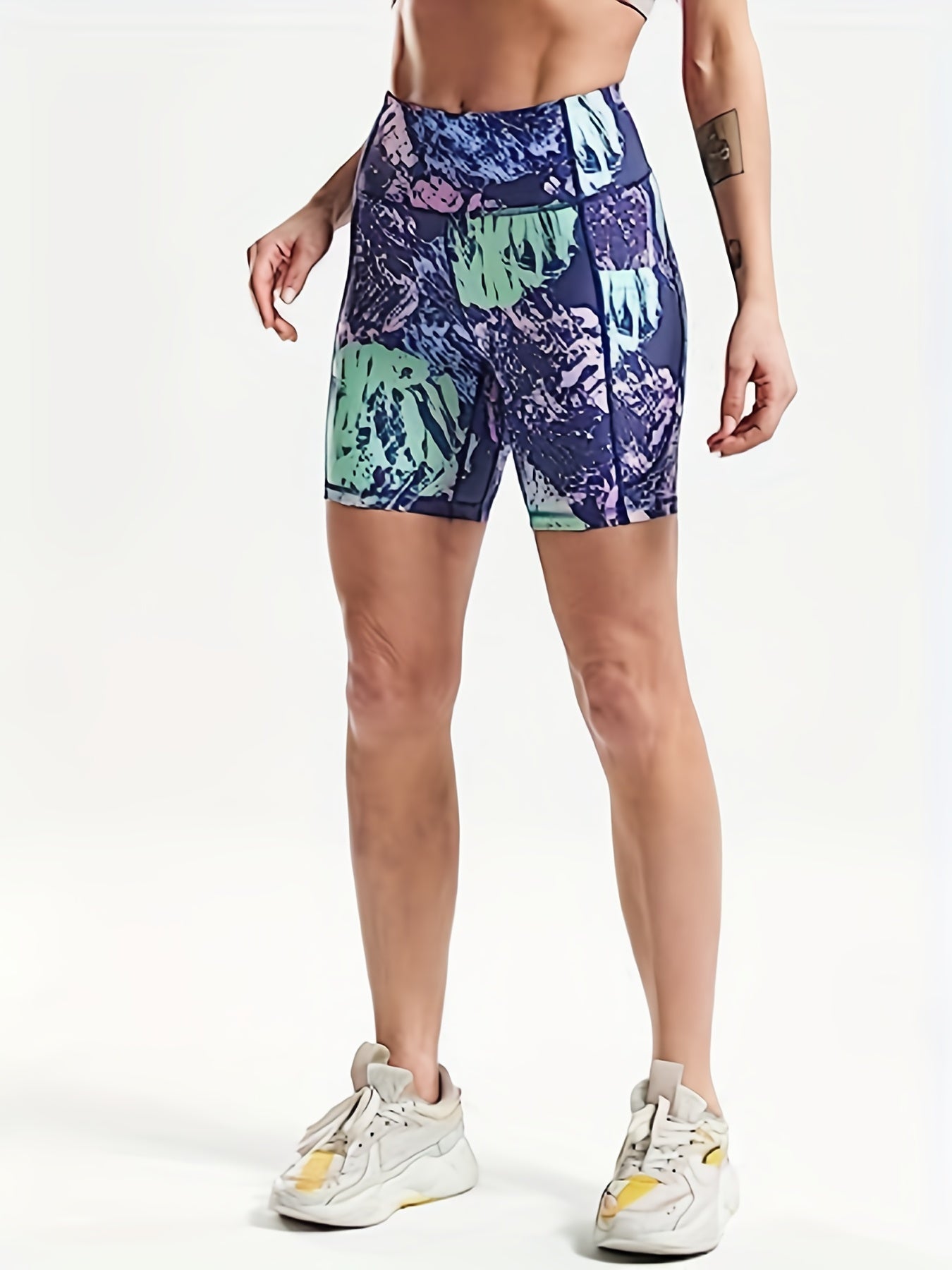  Leopard Print Wide Waistband Biker Shorts