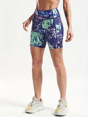  Leopard Print Wide Waistband Biker Shorts