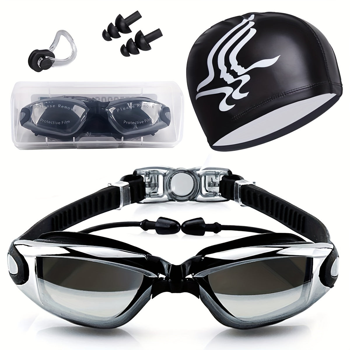Swim Goggles Set with Nose Clip & Ear Plugs