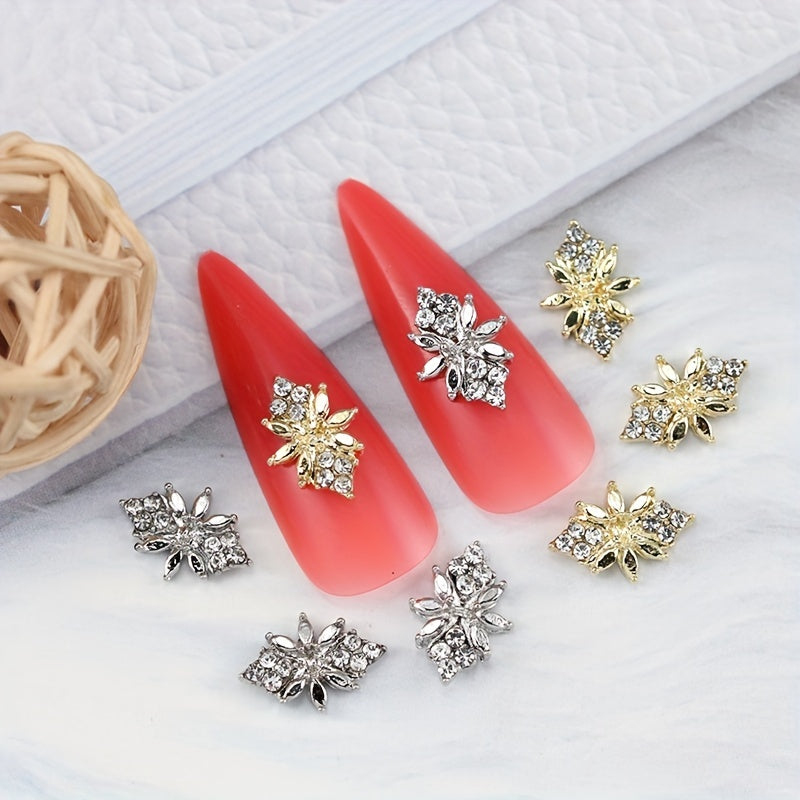 10pcs Golden Metal 3D Nail Art Decoration Geometric Nail Rhinestone Gems