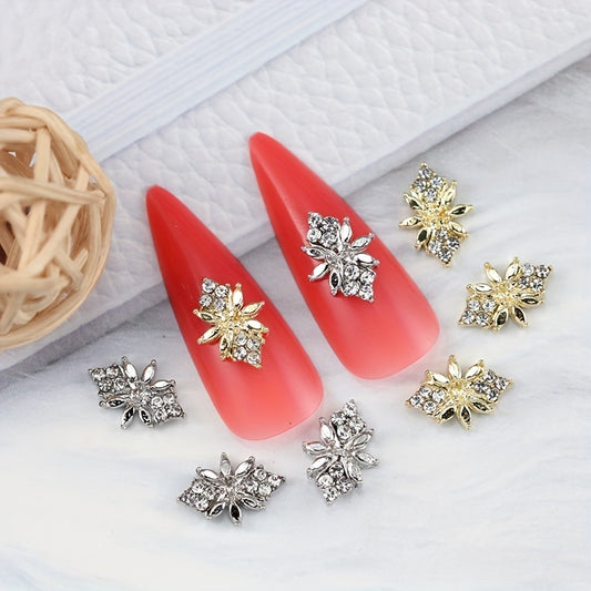 10pcs Golden Metal 3D Nail Art Decoration Geometric Nail Rhinestone Gems
