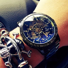Transparent Bottom Automatic Mechanical Watch Steel Band