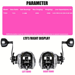 OUYALINE Aluminum Baitcasting Reel 15KG Max Drag Waterproof 7.2:1 Gear Ratio