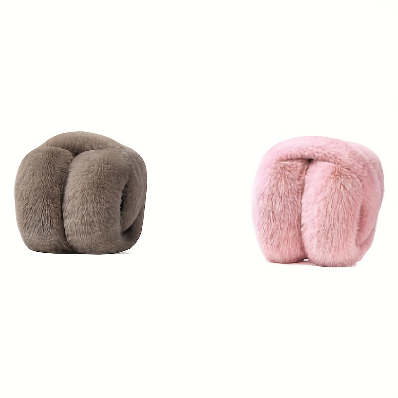 Women's Beige Winter Ear Muffs - Adjustable and Foldable, Soft and Warm