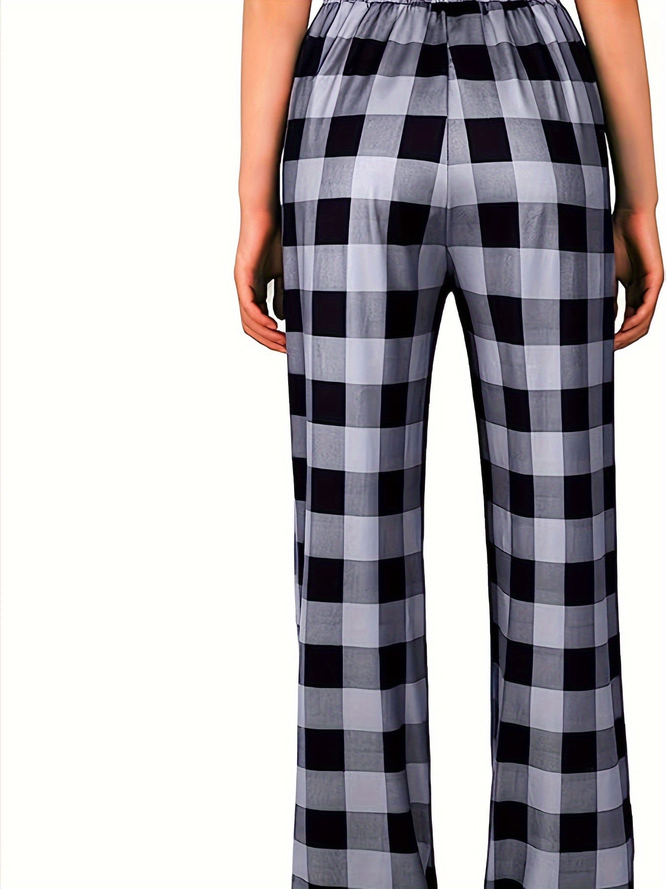  Plaid Print Drawstring Casual Pants with Pockets