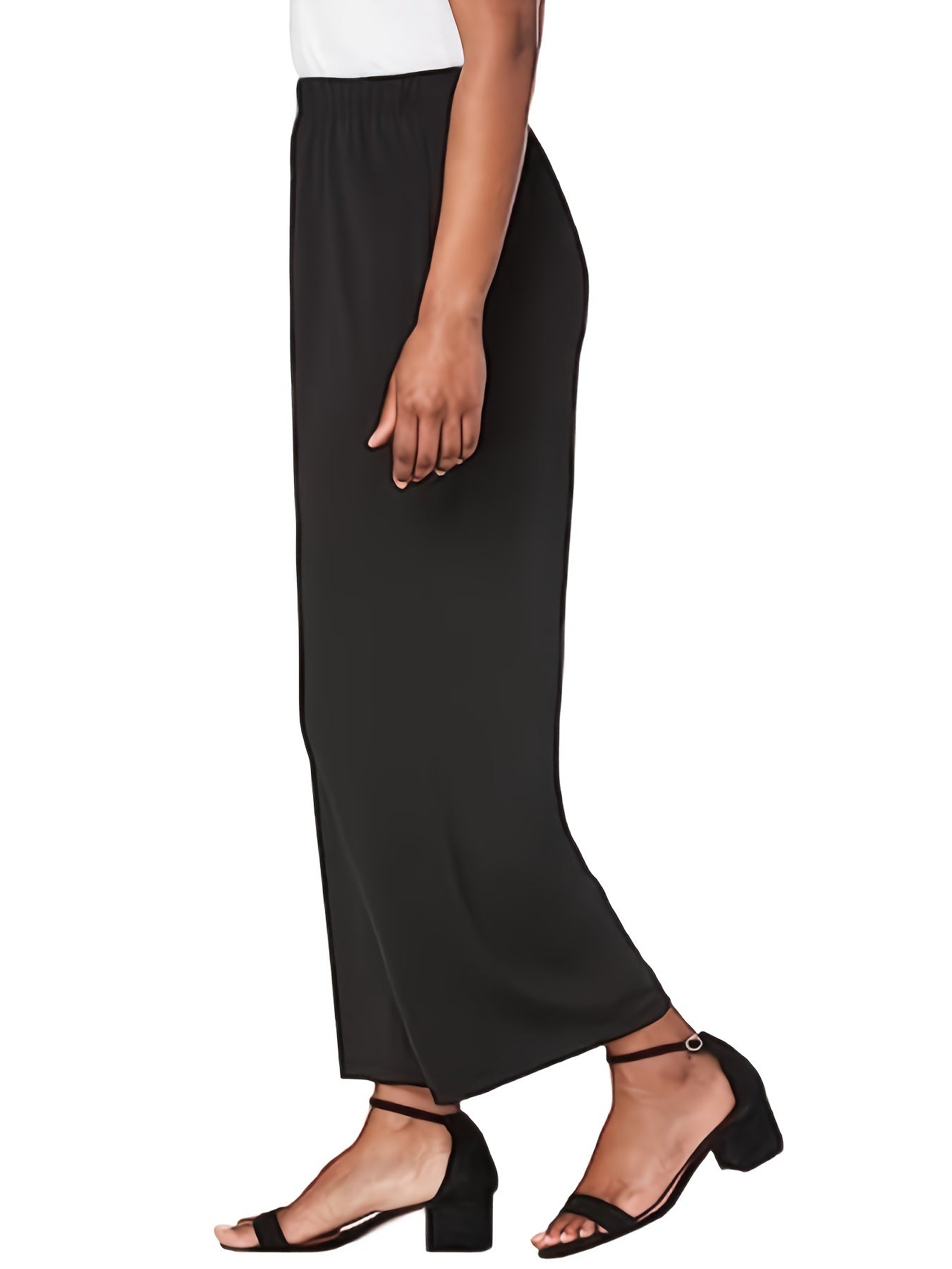  Solid High Rise Wide Leg Pants