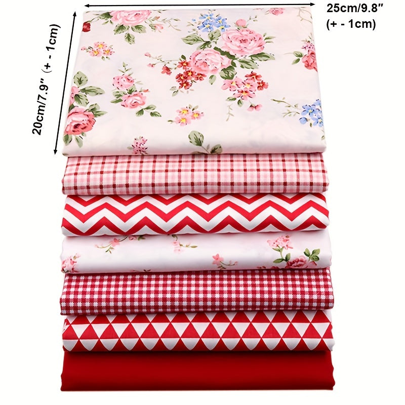 7pcs Lot Red Series Printed Fabric Patchwork Cloth Doll Needlework Cloth