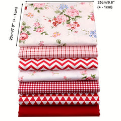 7pcs Lot Red Series Printed Fabric Patchwork Cloth Doll Needlework Cloth