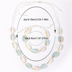 Colorful Shell Necklace & Bracelet Set, Adjustable Braided Jewelry