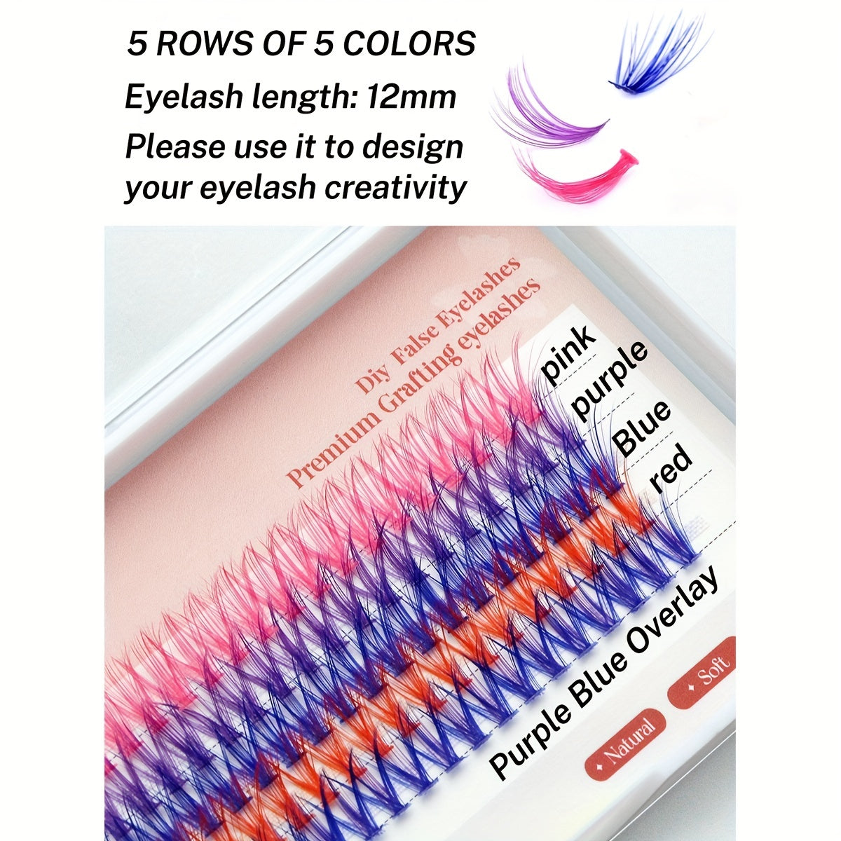 Colored Lashes Cluster 12mm False Eyelashes Individual DIY C Curling