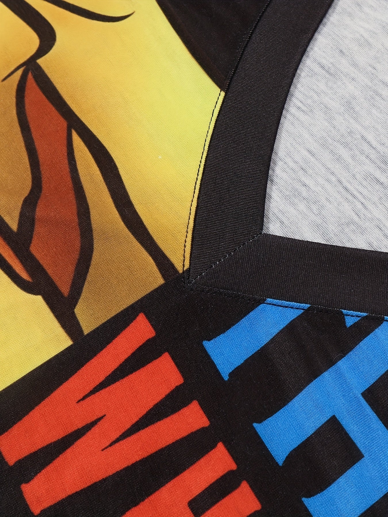  Colorblock Figure & Slogan Print V Neck Dress With Pockets