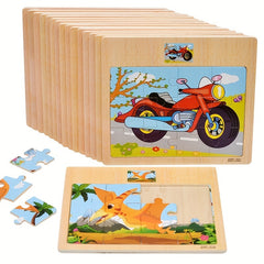 12pc Wooden Puzzle Board - Animals & Transportation Themes