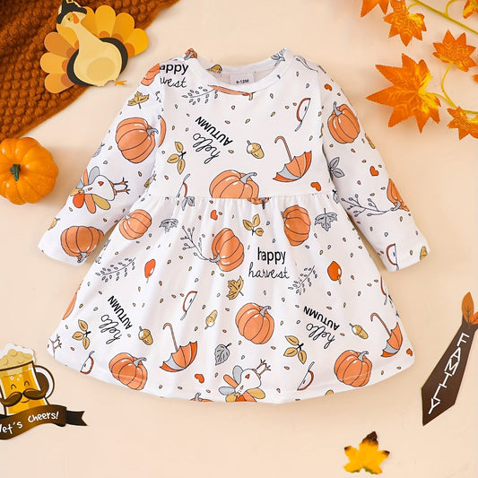 Baby Pumpkin Turkey Print Cut Dress