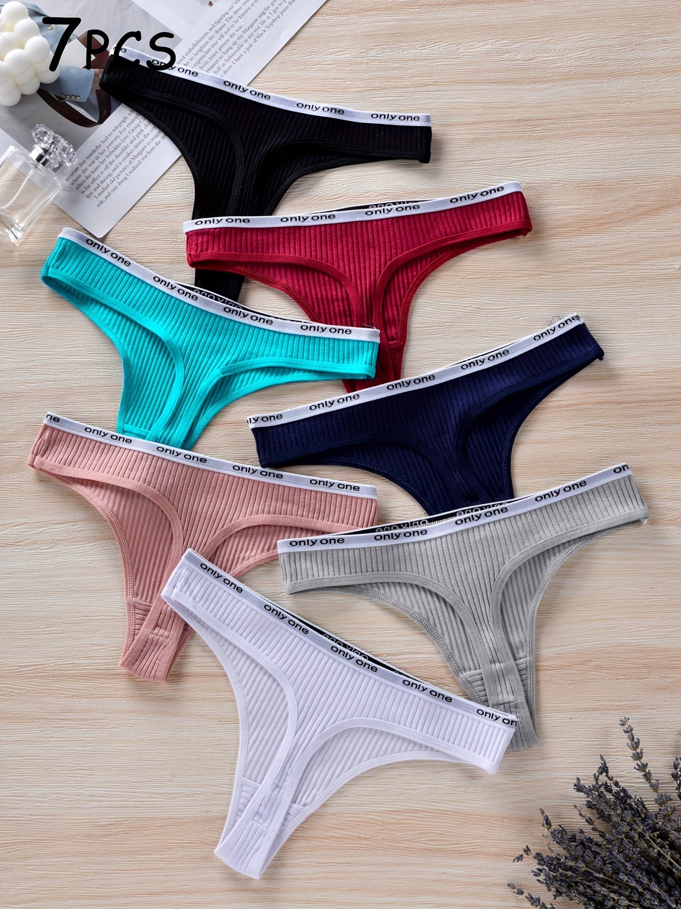 7pcs Letter Tape Thongs Comfy Low Waist Panties Women's Lingerie