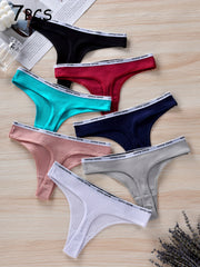7pcs Letter Tape Thongs Comfy Low Waist Panties Women's Lingerie