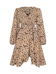  Leopard Print Long Sleeve Wrap Dress With Belt