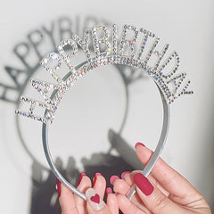 Birthday Headband Rhinestone Hoop Hair Accessories for Girls