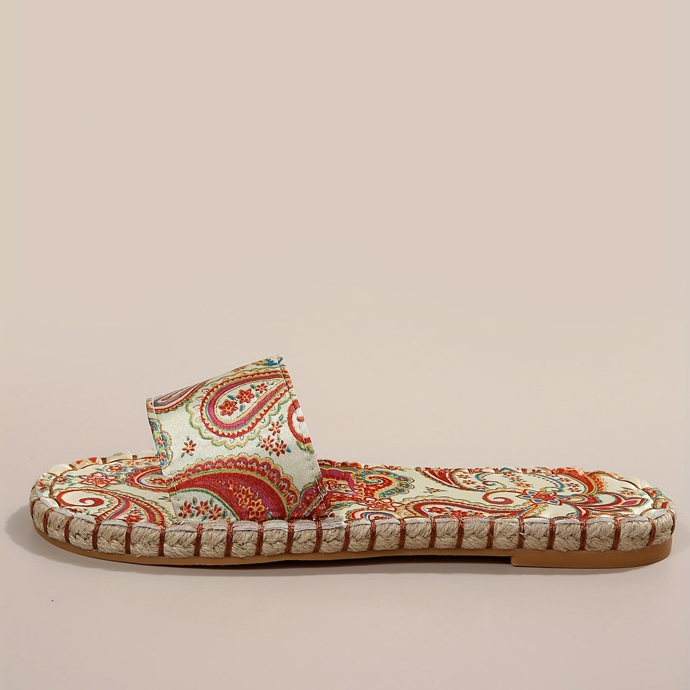 Women's Pattern Slide Sandals Open Toe Slip On Linen Flat Shoes