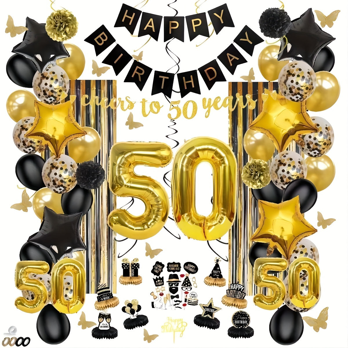 50th Golden Happy Birthday Theme Set - Party Decorations Kit