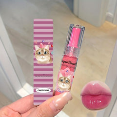 Cat Print 6 Jelly Lip Gloss Long Lasting Dew Sparkle Transparent Film