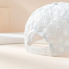Flower Embroidery Mesh Trucker Hat Faux Pearl Decor Lace Baseball Cap
