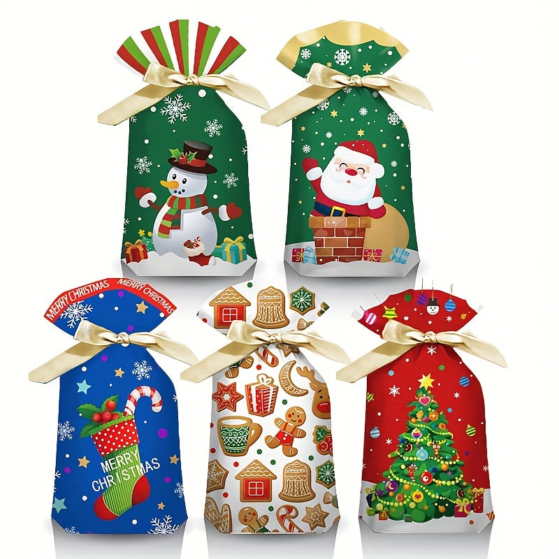 10pcs Christmas Bunny Ears Goodie Bags Snowman Printed