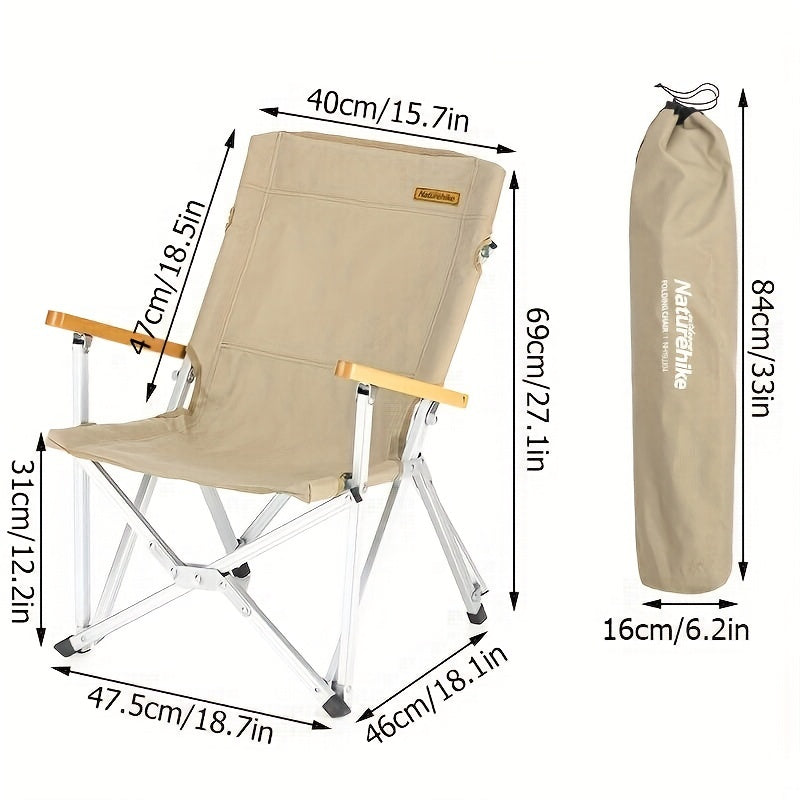 Folding Chair Aluminum Alloy Wood Armrests for Outdoor Camping Picnic