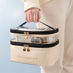 Double Layer Cosmetic Zipper Bag Lightweight Makeup Bag