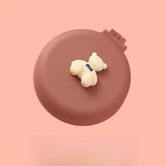 Cartoon Bear Decor Hairbrush Mirror Round Portable Comb