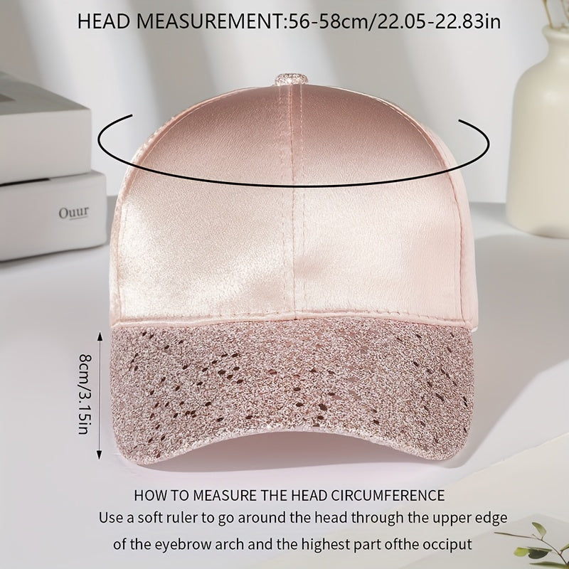 Pink Glitter Satin Baseball Cap Bright Breathable Sun Hat For Women