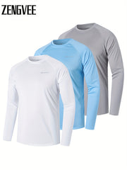 3 Pcs Men's UPF 50 Sun Protection T shirts Long Sleeve Quick Dry Tops