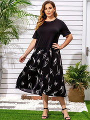  Colorblock Graffiti Print Tee Dress