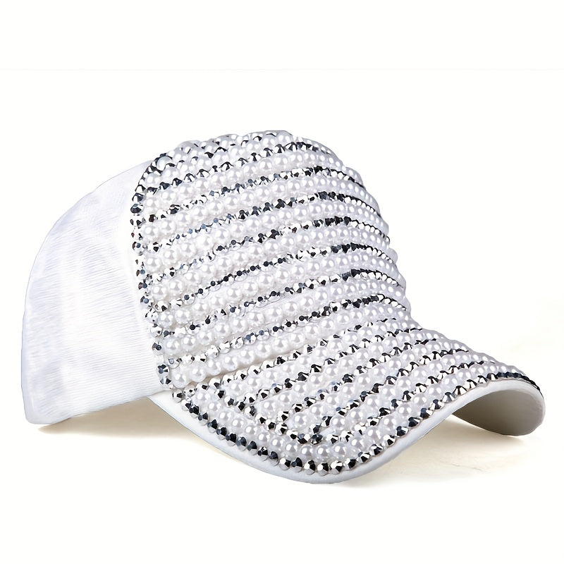 Rhinestone Pearl Baseball Cap Sun Hat Women