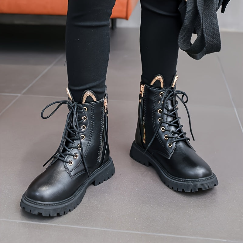 Girls Leather Solid Zipper Boots