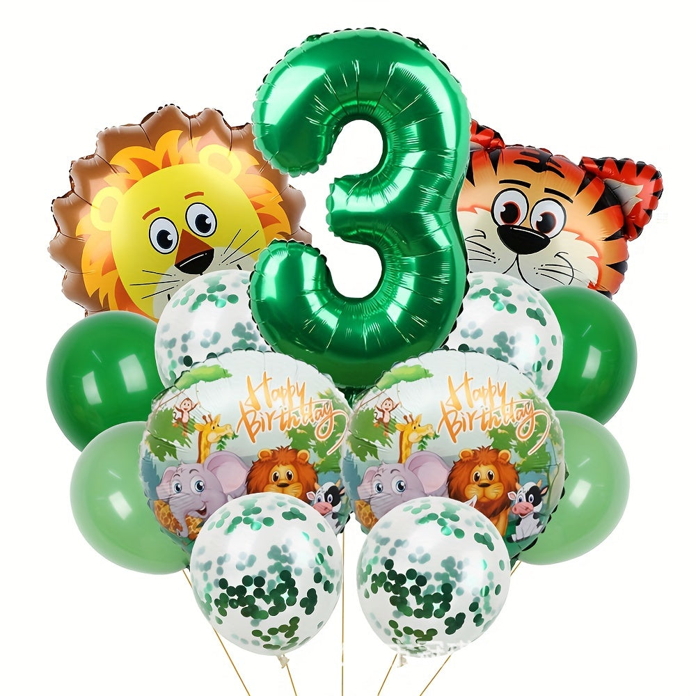 13pcs Jungle Wildlife Balloon Set for Boys' Birthday & Baby Showers