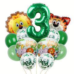 13pcs Jungle Wildlife Balloon Set for Boys' Birthday & Baby Showers