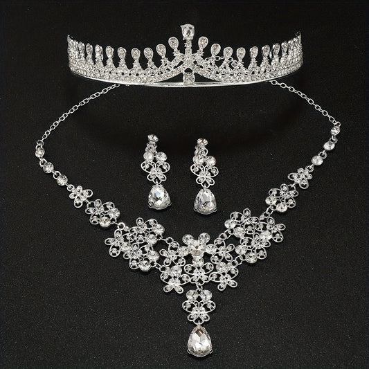 Rhinestone Headband Earrings Set Queen's Style Bridal Hair Accessories