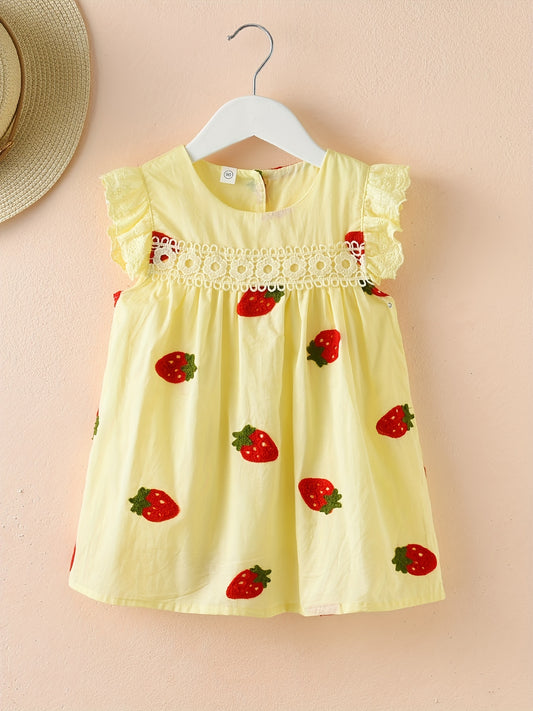 Girls Strawberry Embroidery Sleeveless Dress for Summer