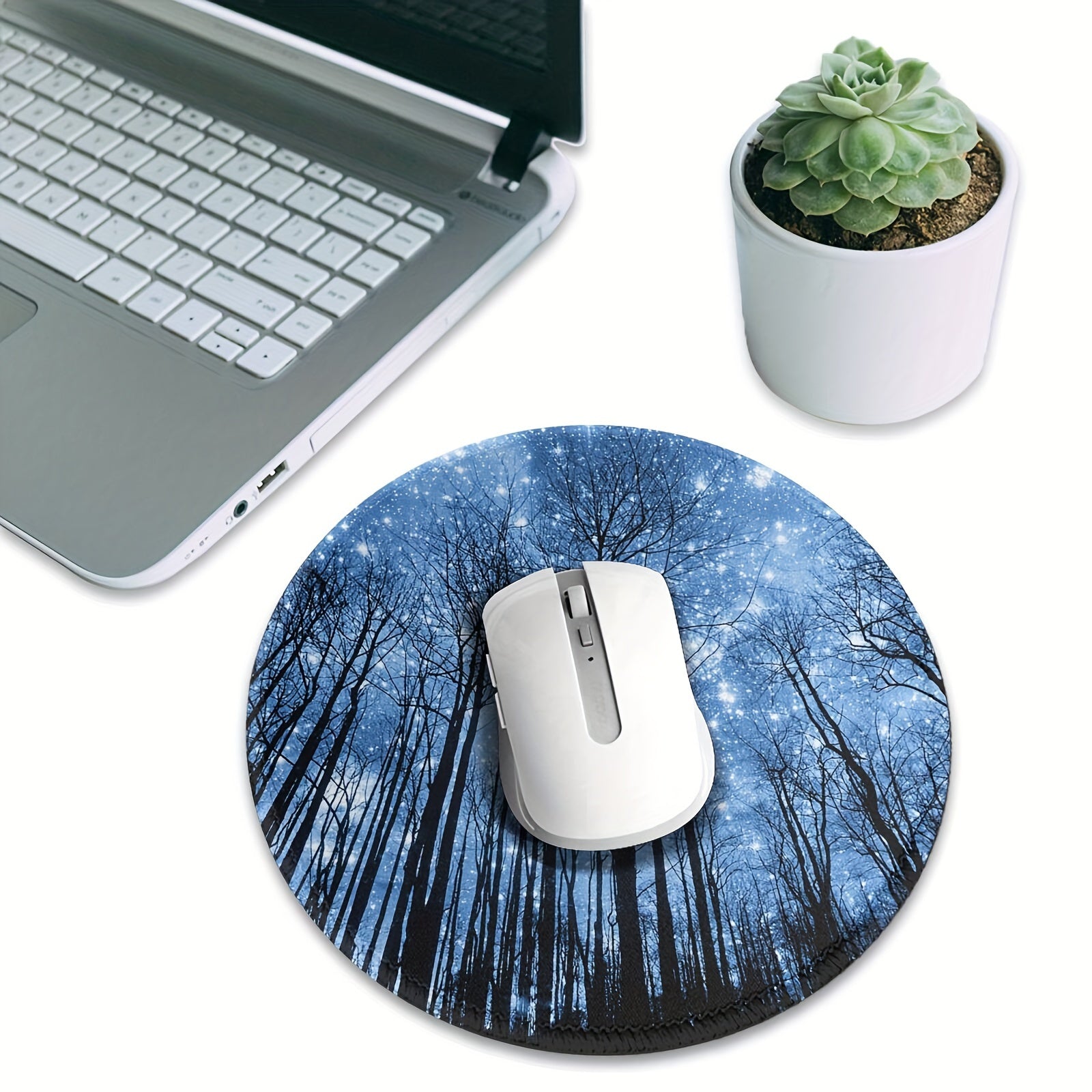 Circular Stitched Edge Mouse Pad - Star Tree Design