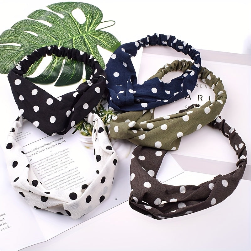 Polka Dotted Twisted Fabric Elastic Headband Soft Hair Band