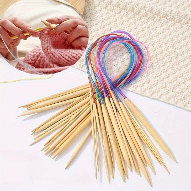18pcs Bamboo Wood Circular Knitting Needle Set 2mm-10mm Random Halloween Gift