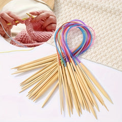 18pcs Bamboo Wood Circular Knitting Needle Set 2mm-10mm Random Halloween Gift