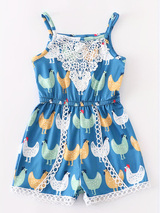 Toddler Girls Chicken Graphic Cami Romper Jumpsuit Beach Vacation Summer Clothes