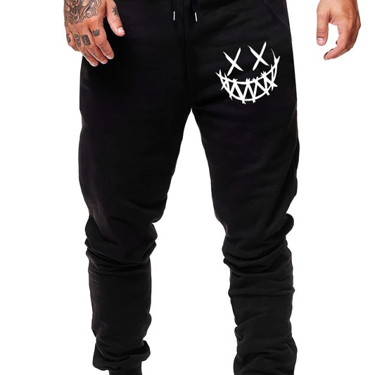 Men's Smile Print Drawstring Sweatpants Elastic Waist Active Pants
