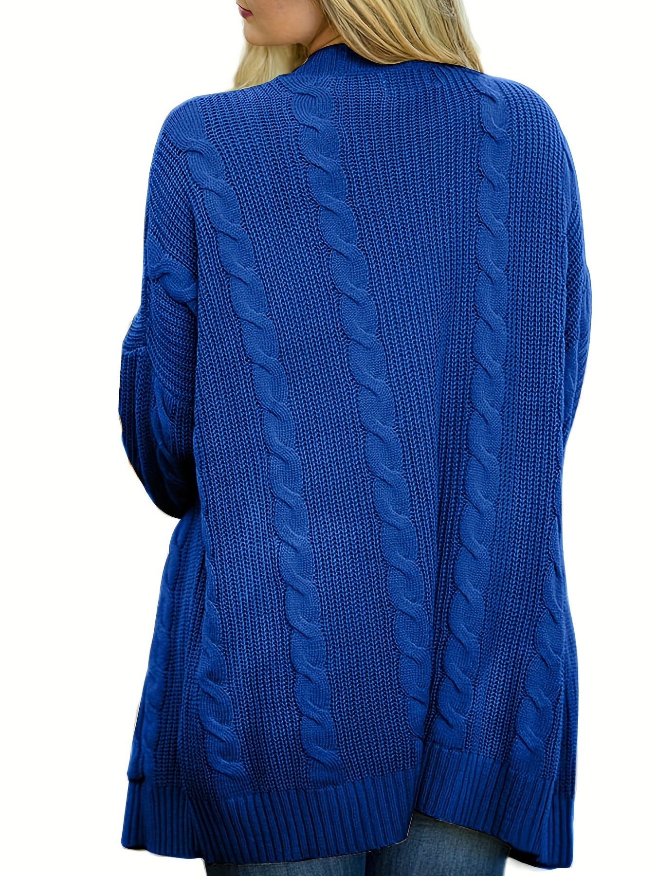  Solid Cable Long Sleeve Open Front Cardigan With Pockets