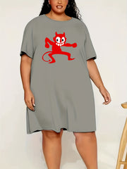  Devil Print Short Sleeve Round Neck Tee Nightdress